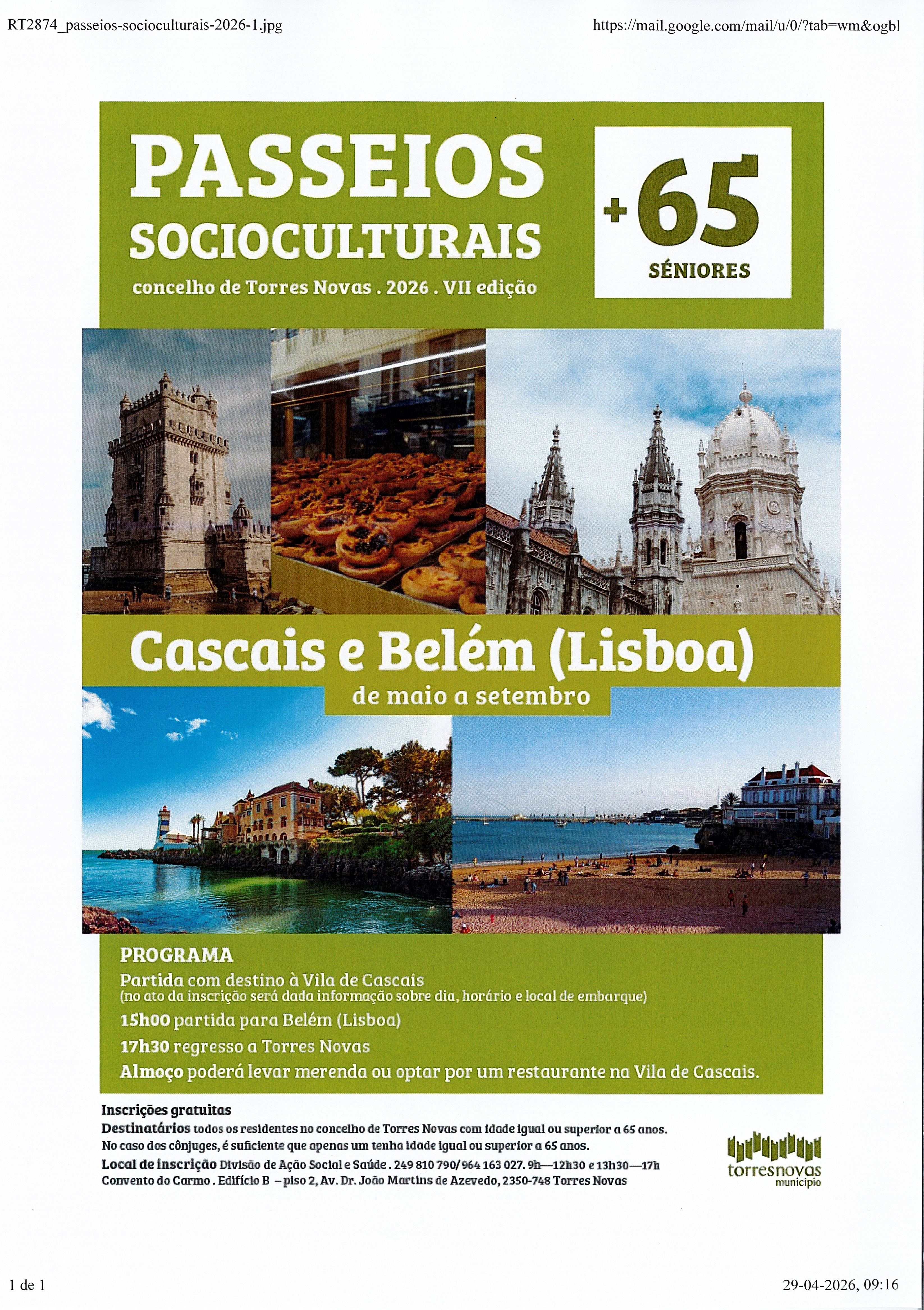 PASSEIOS SOCIOCULTURAIS 65 SÉNIORES